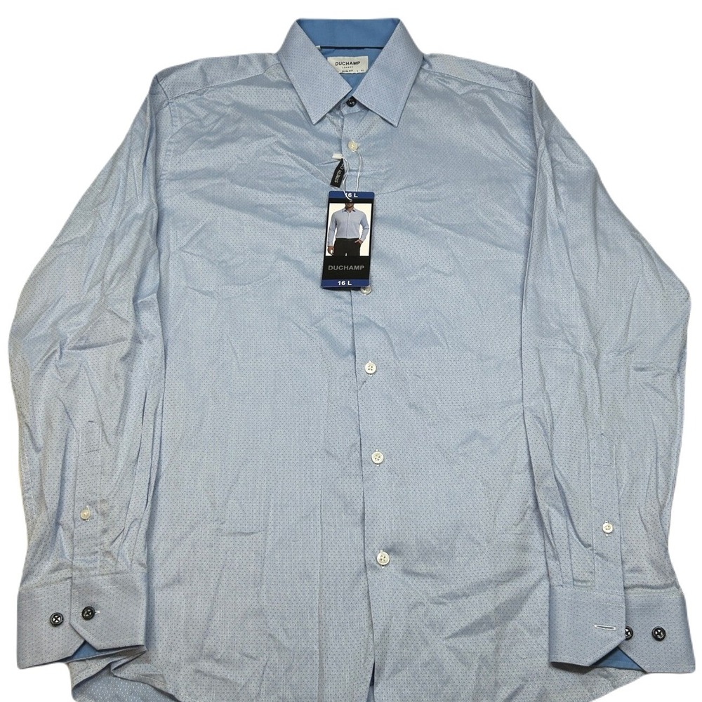 Duchamp Dress Shirt Mens‎ 16 Large Light Blue Cotton Stretch Button Down